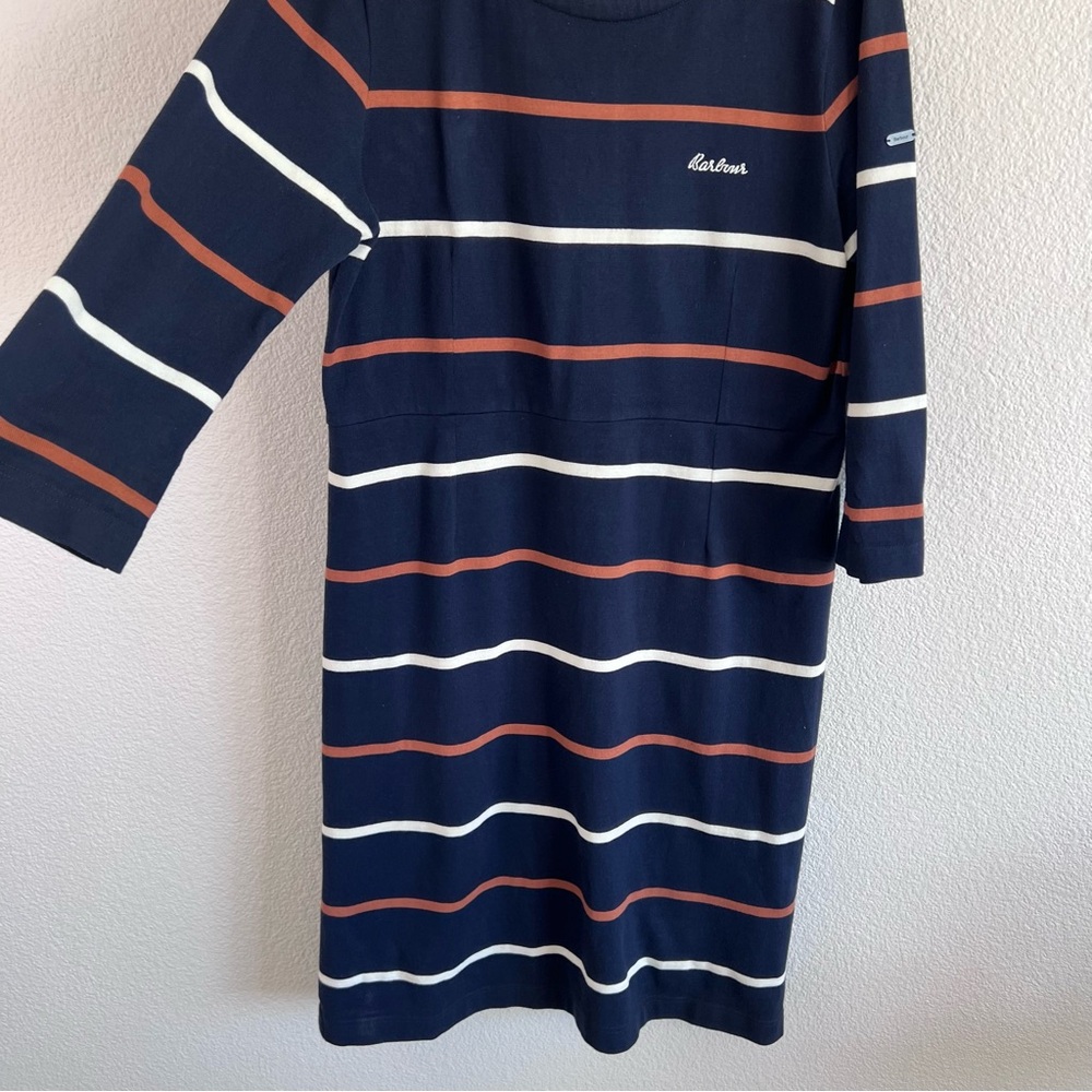Barbour Women's Oyster Stripe Cotton Knit Midi Dress Navy - Picture 4 of 10